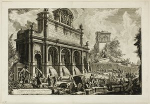Uitzicht op de bron van de Acqua Paola op Monte Aureo, uit Zichten op Rome door Giovanni Battista Piranesi