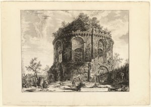 Uitzicht op de zogenaamde Tempio della Tosse (Tempel van de Hoest) aan de Via Tiburtina een mijl van Tivoli, uit Zichten van Rome door Giovanni Battista Piranesi