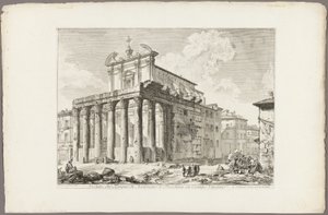 Uitzicht op de Tempel van Antoninus en Faustina in het Romeinse Forum, uit Zichten van Rome door Giovanni Battista Piranesi