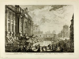 Uitzicht op de grote Trevifontein, voorheen de Acqua Vergine genoemd, uit Zichten op Rome