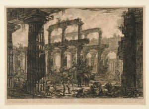 Gezicht op de resten van de cella van de tempel van Neptunus door Giovanni Battista Piranesi