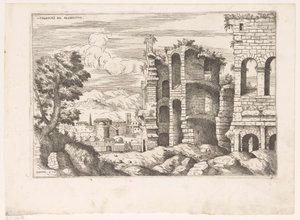 Gezicht op het Colosseum en omgeving te Rome