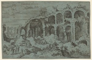 Derde Uitzicht op het Colosseum in Rome door Giovanni Battista Pittoni, after Hieronymus Cock