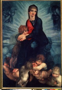 De Maagd en het Kind met engelen door Giovanni Battista Rosso Fiorentino
