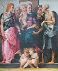 Madonna op de troon met heiligen, altaarstuk van het ziekenhuis van Santa Maria Nuova door Giovanni Battista Rosso Fiorentino