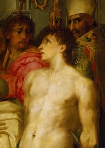 Madonna heeft het kind met heiligen (detail) door Giovanni Battista Rosso Fiorentino