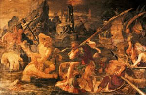 Zeeslag, fresco Galerie van Frans I, Kasteel van Fontainebleau (Werelderfgoed door UNESCO) door Giovanni Battista Rosso Fiorentino