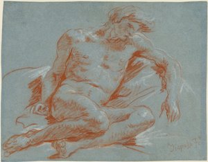Een zittende mannelijke naakt door Giovanni Battista Tiepolo
