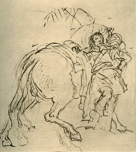 Een ruiter leunend op zijn paard door Giovanni Battista Tiepolo