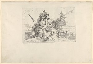 Bacchante, Sater en Fauness, uit de Scherzi, ca. 1740 door Giovanni Battista Tiepolo