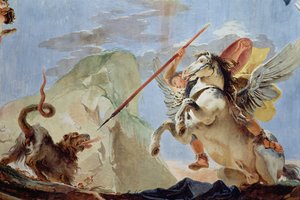 Bellerophon, rijdend op Pegasus, doodt de Chimaera, detail van het plafond door Giovanni Battista Tiepolo