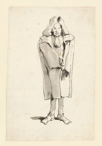 Karikatuur van een man met een overjas door Giovanni Battista Tiepolo