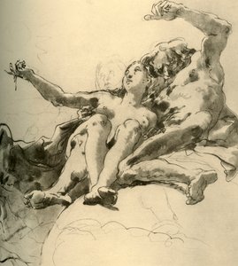 Oude man naast een jonge vrouw die naar de zon wijst, midden 18e eeuw door Giovanni Battista Tiepolo