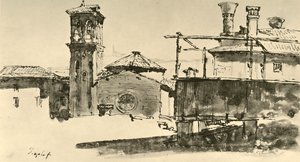 Groep gebouwen, midden 18e eeuw door Giovanni Battista Tiepolo