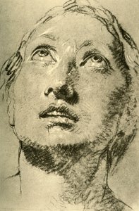 Hoofd van een jonge vrouw, omhoog kijkend, ca. 1755 door Giovanni Battista Tiepolo