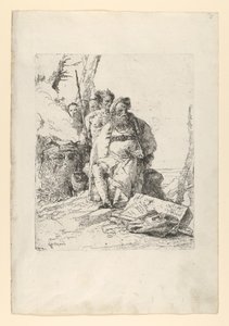 Tovenaar met vier figuren bij een rokend altaar, uit de Scherzi door Giovanni Battista Tiepolo