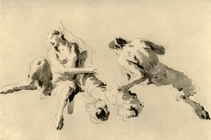 Mannelijke en vrouwelijke faun met hoorn des overvloeds, midden 18e eeuw, 1928 door Giovanni Battista Tiepolo
