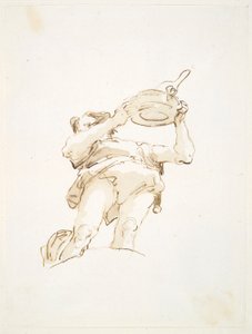 Mannelijke figuur die een dienblad met gevogelte draagt, van onderaf gezien door Giovanni Battista Tiepolo