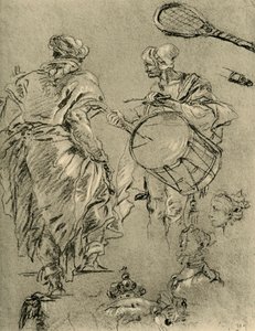 Man van achteren gezien, een drummer en kleine studies door Giovanni Battista Tiepolo