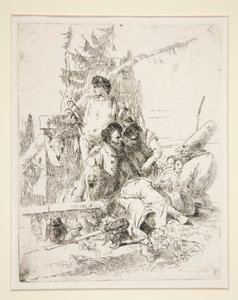 Punchinello praat met de twee magiërs, uit de serie Scherzi di Fantasia door Giovanni Battista Tiepolo