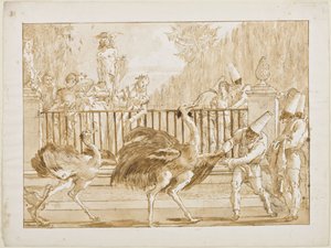 Punchinello met de struisvogels, ca. 1800 door Giovanni Battista Tiepolo