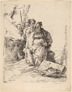 Zittende magiër met andere figuren naast een altaar door Giovanni Battista Tiepolo