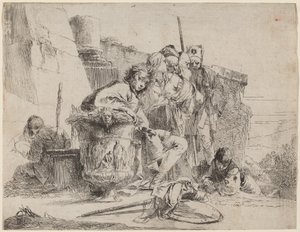 Zittende jongeling leunend tegen een urn door Giovanni Battista Tiepolo