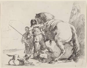Soldaat met paard en bediende door Giovanni Battista Tiepolo