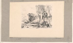 Staande magiër, zittende soldaat en een man, uit de Vari Capricci door Giovanni Battista Tiepolo