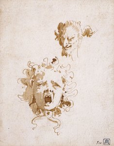 Het Hoofd van Medusa en het Hoofd van een Sater door Giovanni Battista Tiepolo
