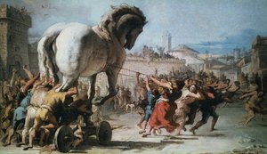 De Processie van het Trojaanse Paard in Troje, ca. 1760 door Giovanni Battista Tiepolo