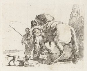 De Ruiter Staand bij Zijn Paard, uit Vari capricci door Giovanni Battista Tiepolo