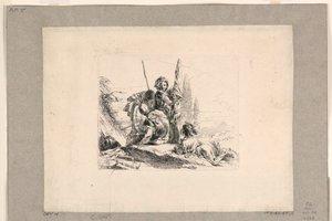 Drie soldaten en een jongen, uit de Vari Capricci door Giovanni Battista Tiepolo