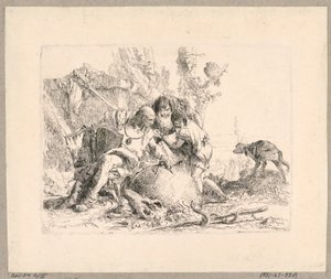 Twee filosofen en jongen, plaat 22 uit de Scherzi di Fantasia door Giovanni Battista Tiepolo
