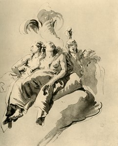 Twee jonge vrouwen en een soldaat door Giovanni Battista Tiepolo