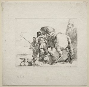 Verschillende caprices: De ridder die zijn paard bestijgt, 1785 door Giovanni Battista Tiepolo