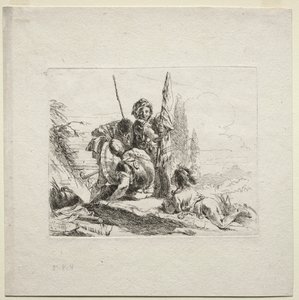 Verschillende Caprices: De drie soldaten en de jongen door Giovanni Battista Tiepolo