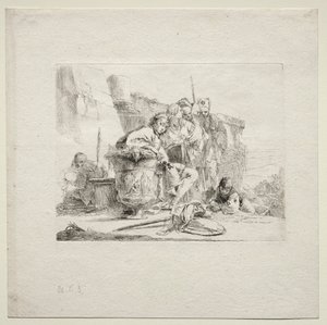 Verschillende Caprices: De jonge man zittend, leunend tegen een urn door Giovanni Battista Tiepolo