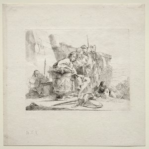 Verschillende Caprices: De jonge man zittend, leunend tegen een urn, 1785 door Giovanni Battista Tiepolo