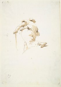 Wandelende mannelijke figuur schuin van onderen gezien door Giovanni Battista Tiepolo