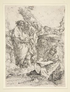 Vrouw knielend en een schaal vasthoudend, uit de serie Scherzi door Giovanni Battista Tiepolo