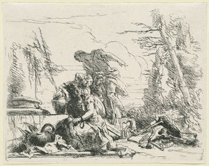 Vrouwen en mannen die een brandende brandstapel van botten bekijken door Giovanni Battista Tiepolo
