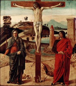 Calvarie of Kruisiging. Schilderij door Giovanni Bellini, bekend als il Giambellino (1432-1516). Dim: 71x63cm. Florence, Coll. Contini Bonacossi