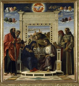 Kroning van de Maagd met HH. Paulus, Petrus, Hiëronymus en Franciscus van Assisi met scènes uit het leven van de heiligen in het predellapaneel, bekend als het 