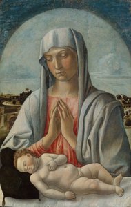 Madonna die het Slapende Kind Aanbidt door Giovanni Bellini