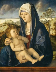 Madonna en kind in een landschap door Giovanni Bellini