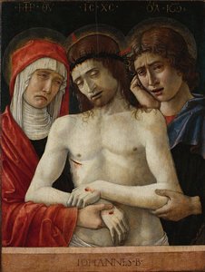 Pietà met Madonna en Johannes de Evangelist door Giovanni Bellini