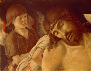 Pietà of Dode Christus ondersteund door Engelen (detail) door Giovanni Bellini