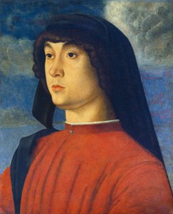 Portret van een jonge man in rood door Giovanni Bellini