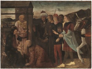 De aanbidding van de Wijzen (tempera op linnen) door Giovanni Bellini